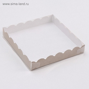 Коробочка для печенья с PVC крышкой, крафт, 18х18х3 см